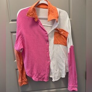 Boutique Color Block Button Up Long Sleeve Shirt